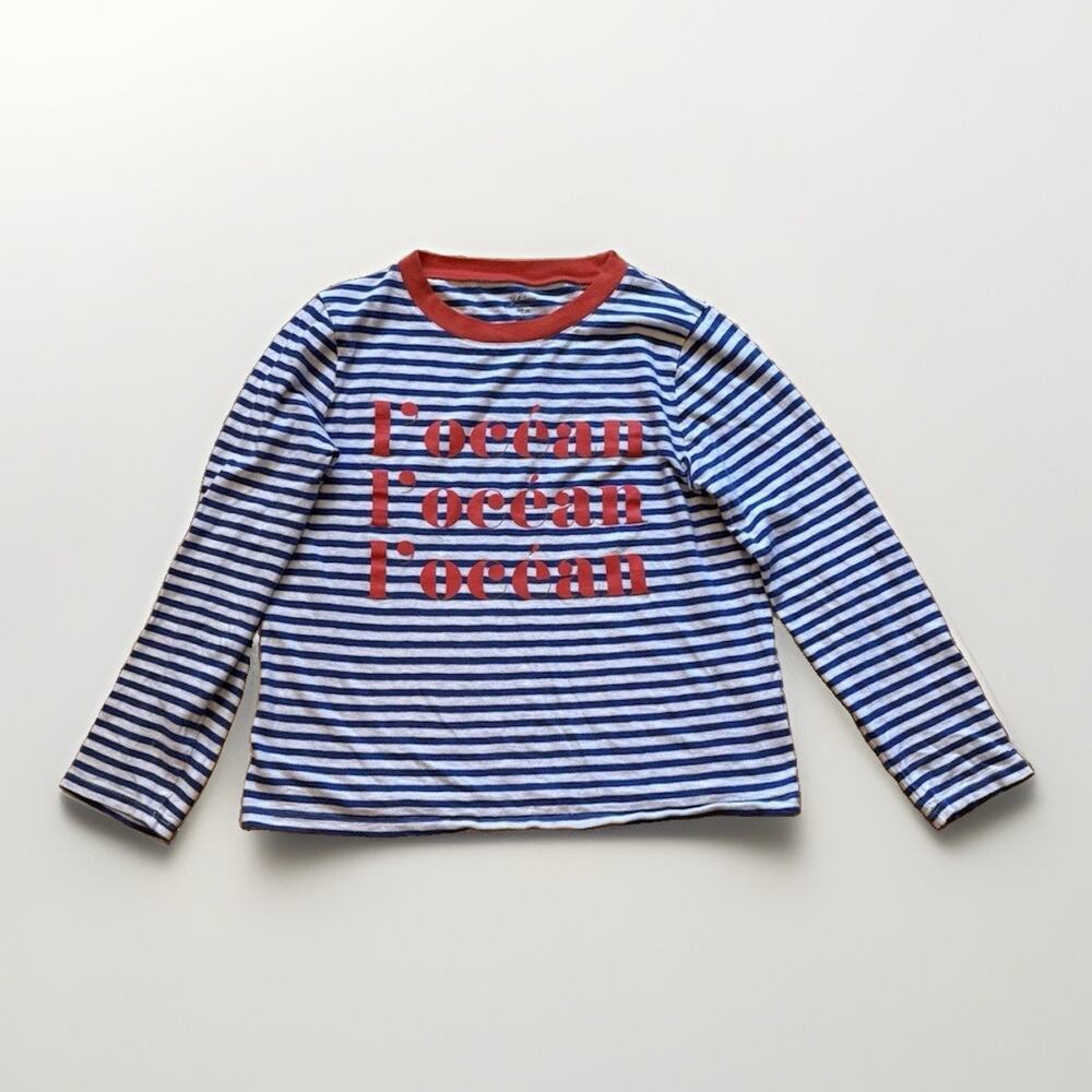 J Crew Womens Long Sleeve Striped L'Ocean Shirt White Blue Size Medium
